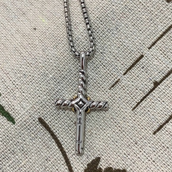 David Yurman Silver and Gold Cross Necklace - Picture 3 of 5